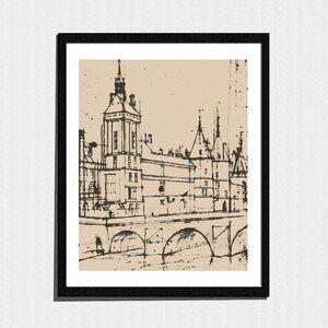 Art Print, Minimalist Cityscape Sketch